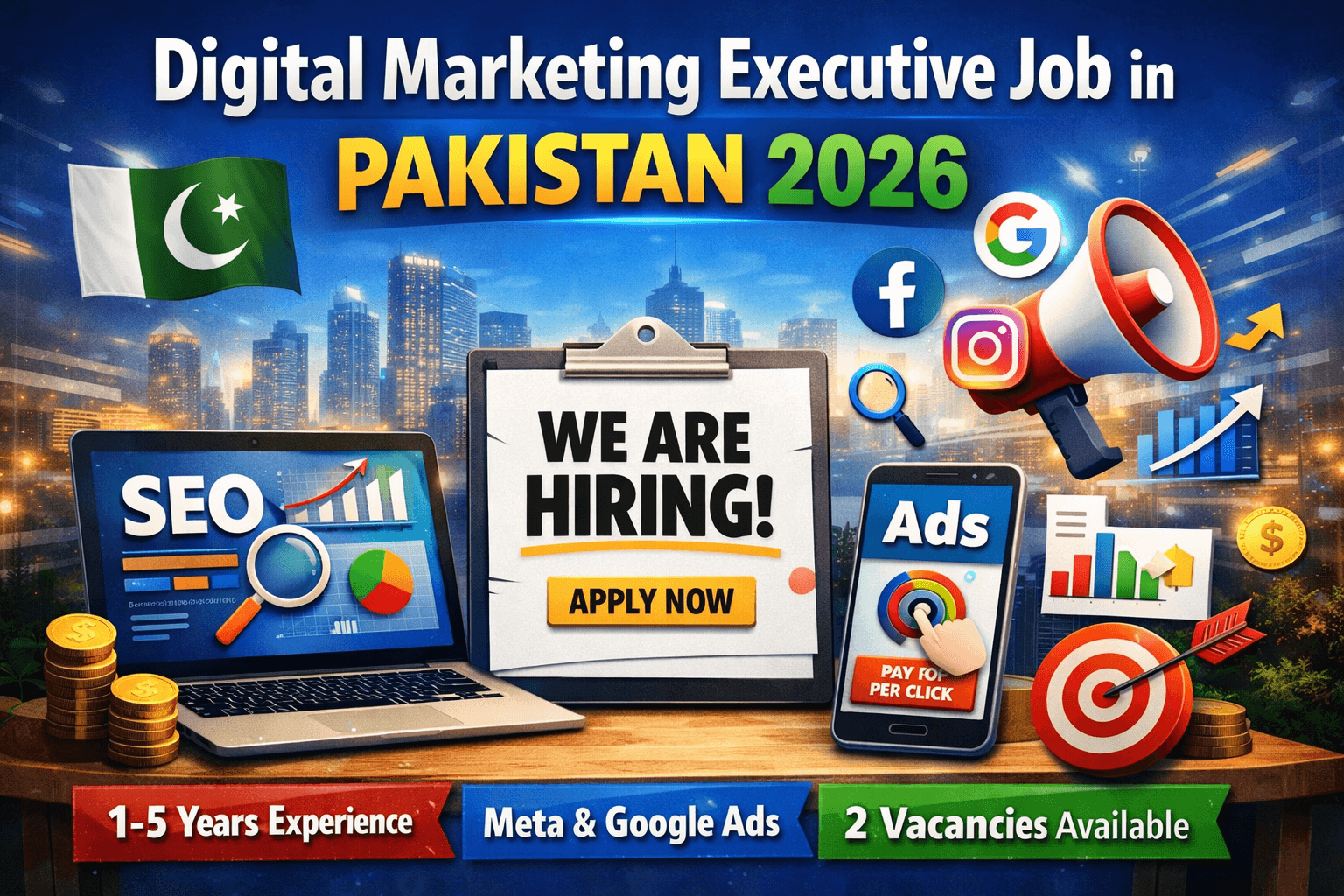 Digital Marketing Executive job opening in Pakistan 2026 with Meta and Google Ads skills required