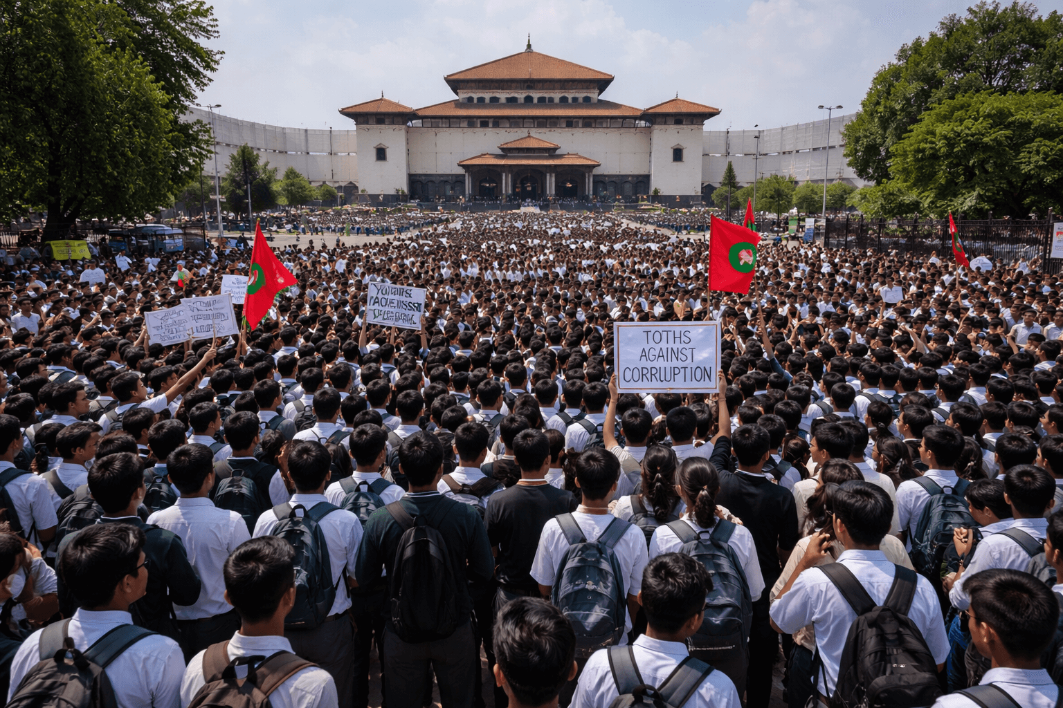 Large group of Gen Z students gathered outside Nepal Parliament in Kathmandu during September protest